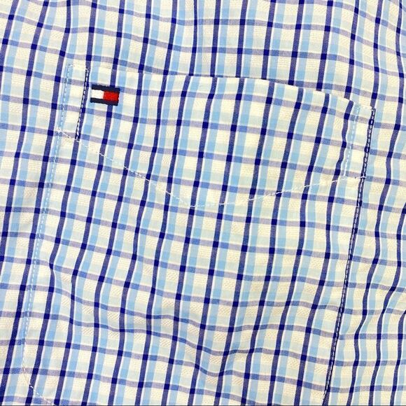 Tommy Hilfiger 80’s 2Ply Plaid Button Front Shirt Blue & White L - Picture 5 of 8